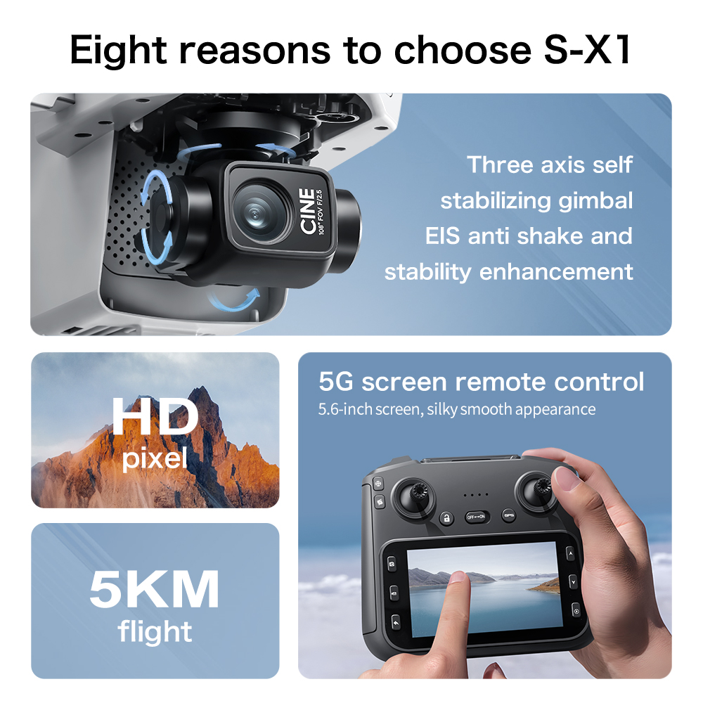 S-X1 MAX GPSドローン、3軸ジンバル搭載、8K/4 - Drone Gps Mount のレビューと価格